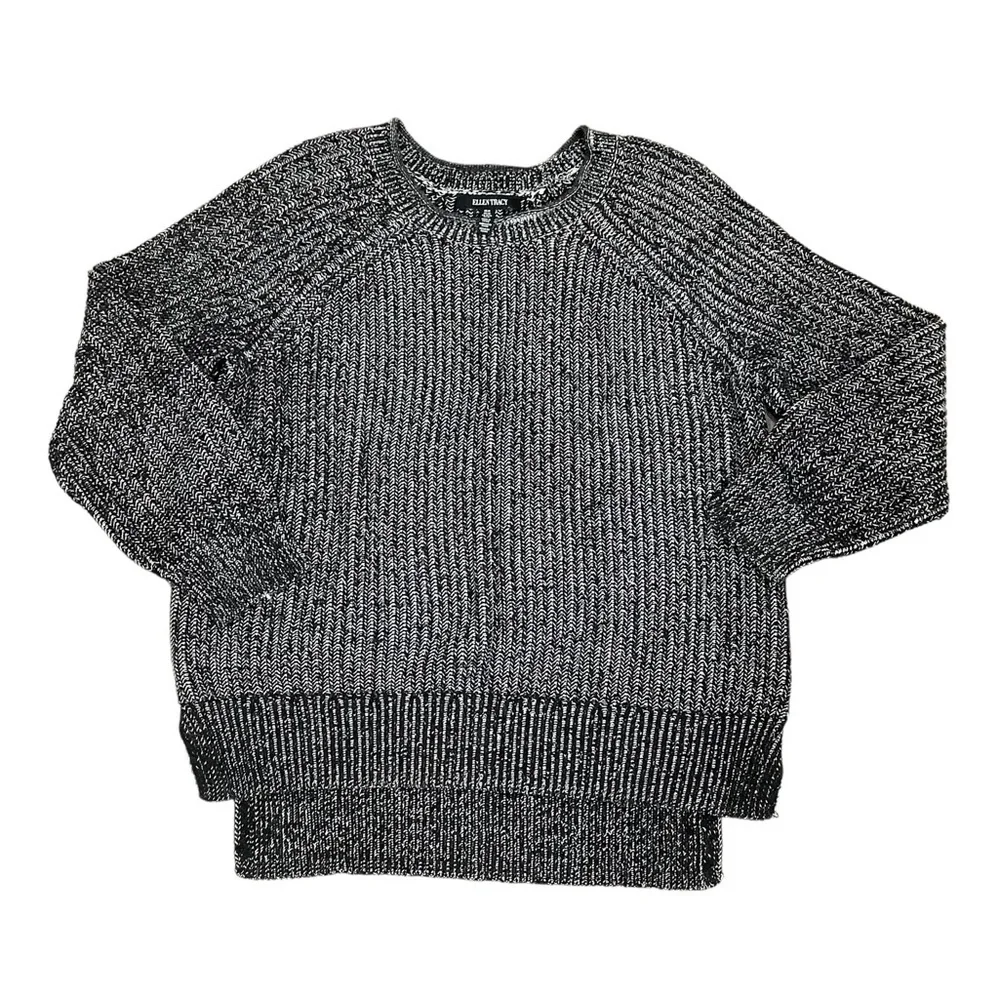 Ellen Tracy Medium 8 - 10 Sweater Crewneck Black White Marble Long Sleeve EUC